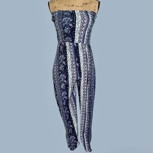 No comment Women Strapless Floral And Paisley Print Jumpsuit Size Small